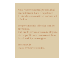 Recherche Coiffeur(se) qualifié CDI 35 ou 39H